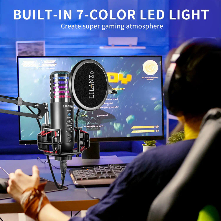 میکروفون rgb lilanzo مناسب گیمینگ , استریم , پادکست , ... ارسال 3 الی 8 هفته کاری