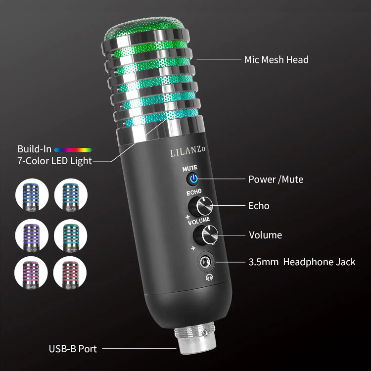 میکروفون rgb lilanzo مناسب گیمینگ , استریم , پادکست , ... ارسال 3 الی 8 هفته کاری