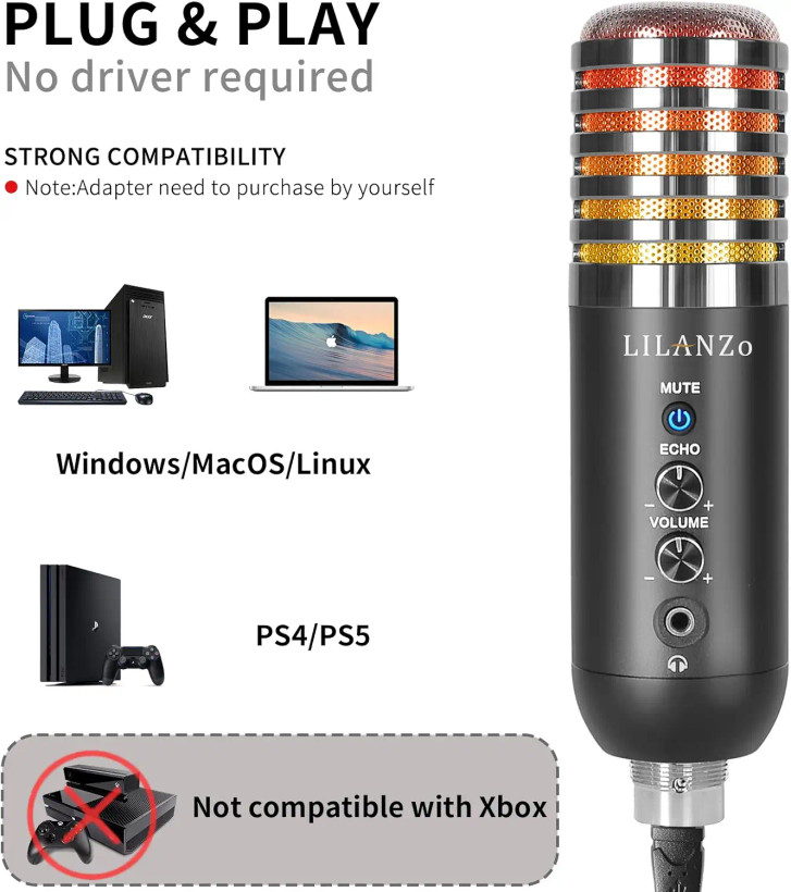 میکروفون rgb lilanzo مناسب گیمینگ , استریم , پادکست , ... ارسال 3 الی 8 هفته کاری